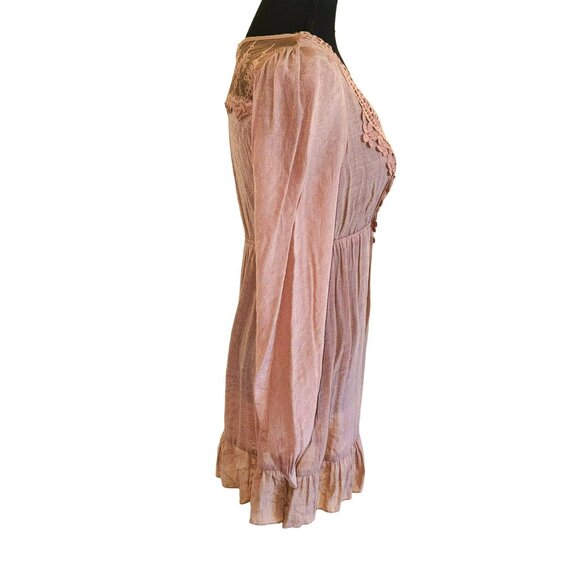 Anthropologie Blue Bird Boho Peasant Babydoll Crochet Lace M Cottage Dusty Rose - Picture 5 of 15